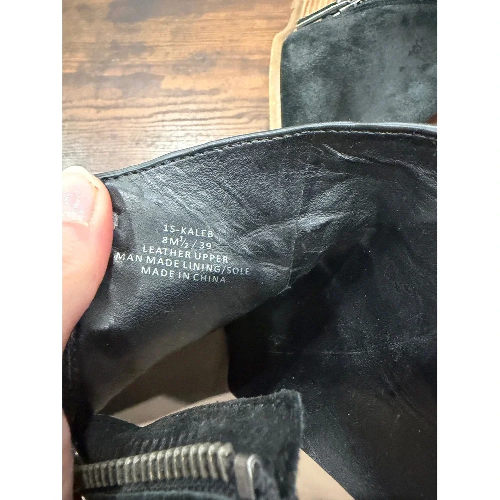 1.STATE Kaleb Wedge Booties Women 8.5 Black Suede Side Zip‎ Minimalist Boho